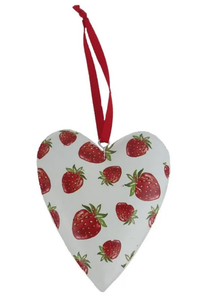 Srdce kovové, jahody, 11,5cm