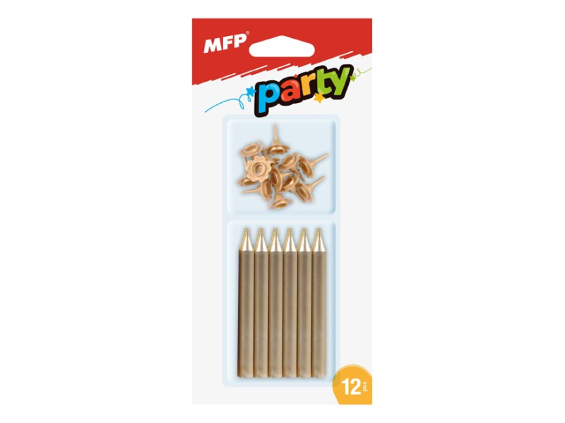 Svíčky dortové zlaté 12 kusů