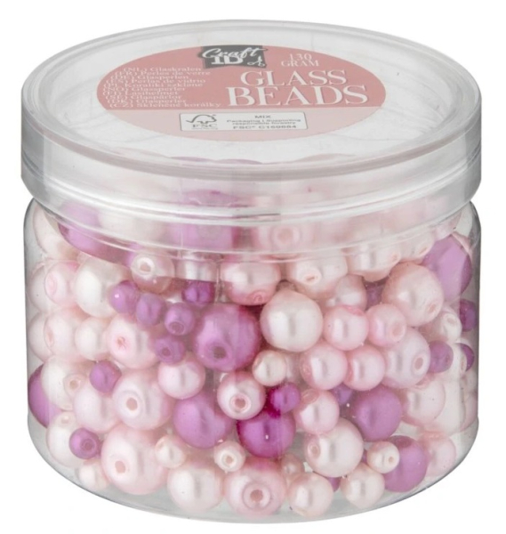 Korálky skleněné, růžové, 130g
