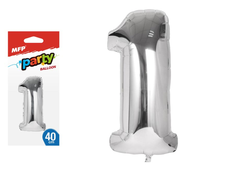 Nafukovací číslice, 1, stříbrná, 40cm