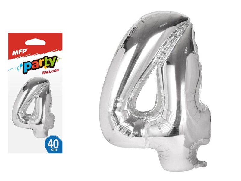 Nafukovací číslice, 4, stříbrná, 40cm