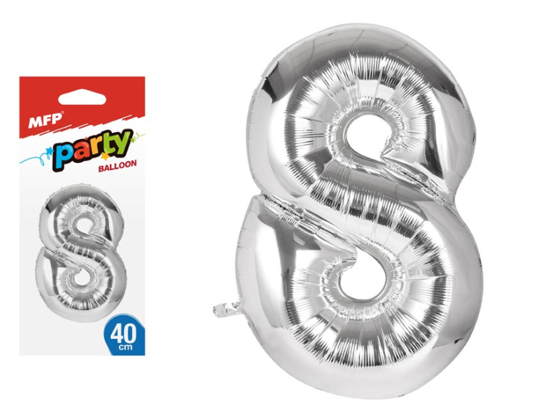 Nafukovací číslice, 8, stříbrná, 40cm