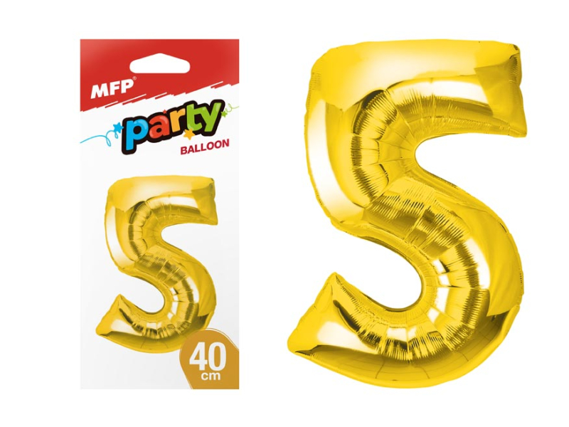 Nafukovací číslice, 5, zlatá, 40cm