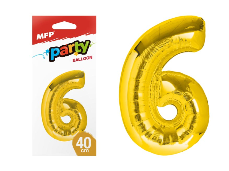 Nafukovací číslice, 6, zlatá, 40cm