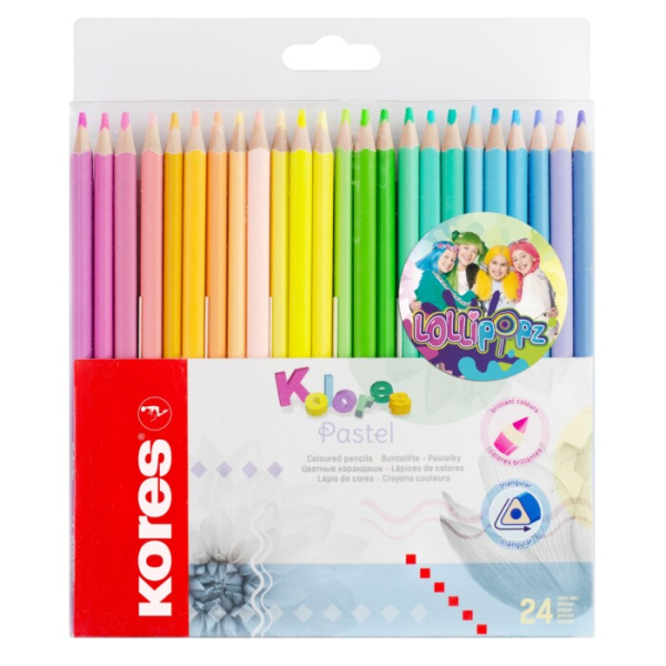 Pastelky, Kores, trojhranné, 24 kusů, Lollipopz