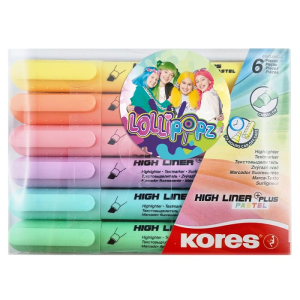 Zvýrazňovač, Kores, 6 kusů, Lollipopz