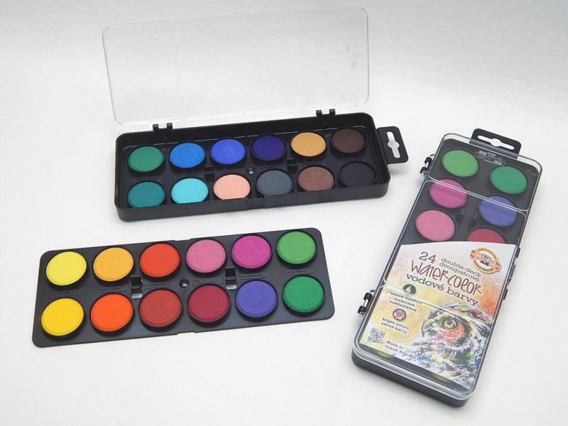 Vodové barvy, 30mm, 24 barev, 2patrové