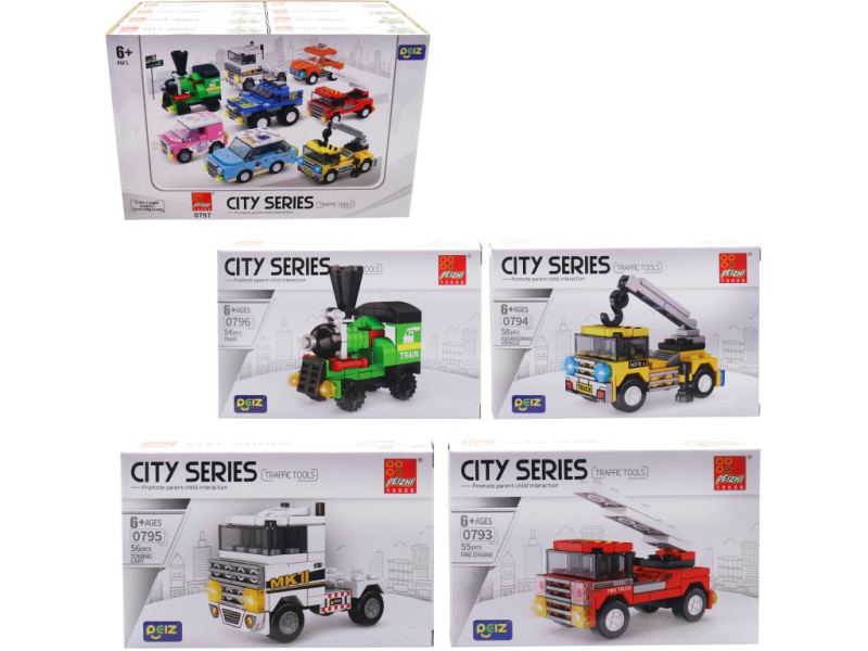 Malý mechanik, kostky, dopravní prostředky