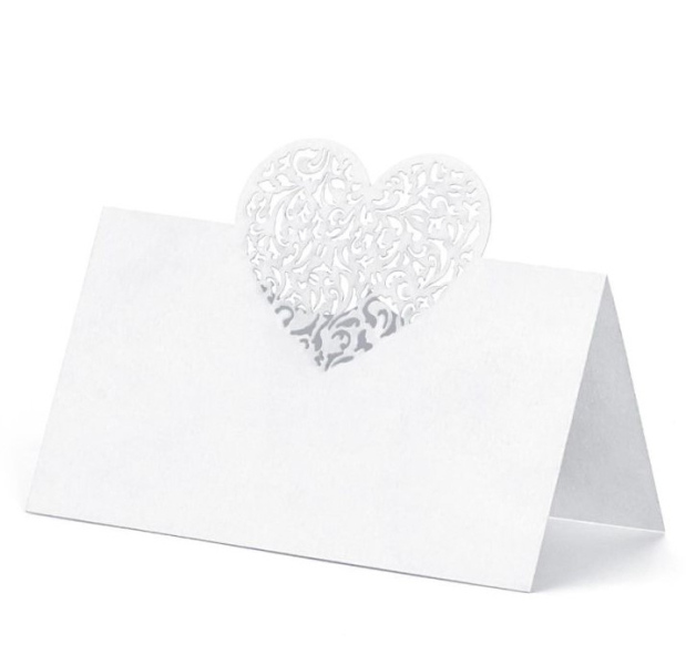 Jmenovka svatební výsek srdce 10 kusů