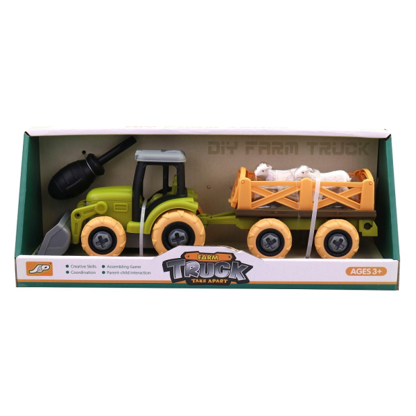 Traktor s vlečkou, na šroubování, se zvířátky