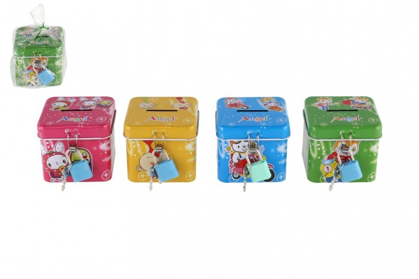 Pokladnička plechová, se zámkem, kostka