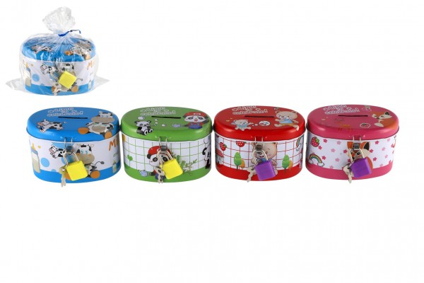 Pokladnička plechová, se zámkem, ovál