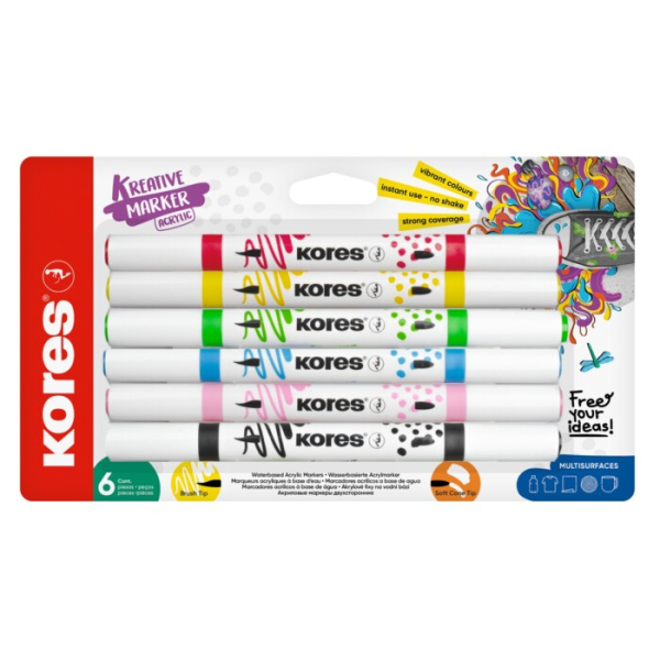 Popisovače akrylové, 6 kusů, Kores