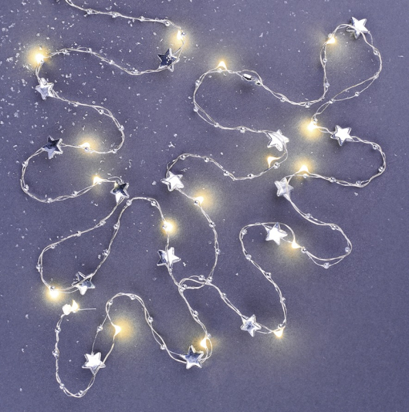 Osvětlení girlanda hvězdičky stříbrná, 1,9m