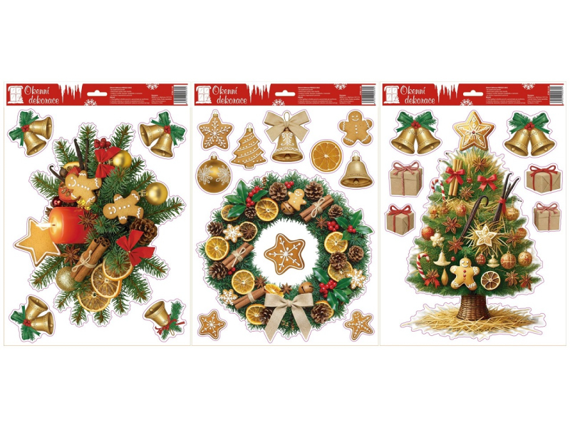 Fólie na okno, 30x42cm, věnec, stromek..