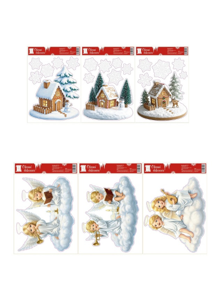 Fólie na okno, 20x30cm, chaloupky, andílci, perníčky