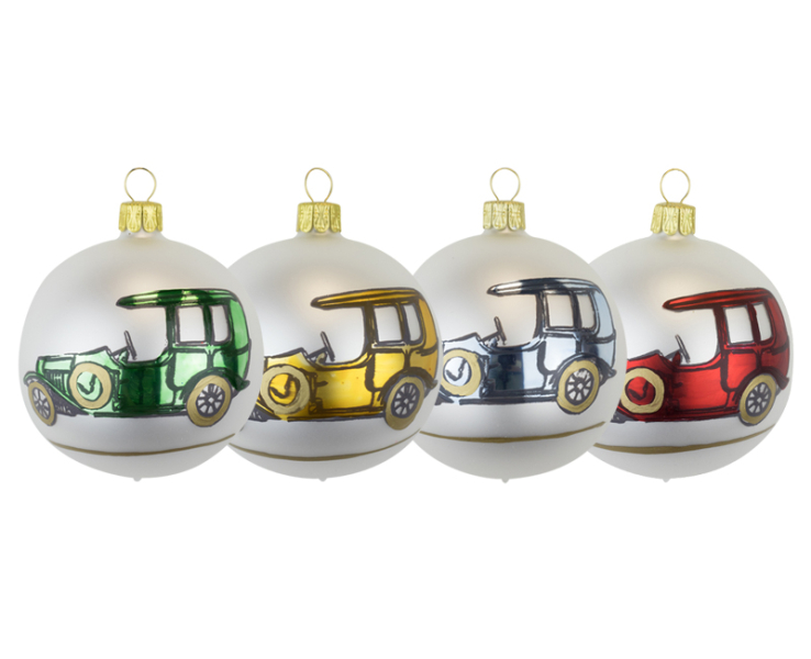 Koule vánoční skleněná, auto, 4 kusy
