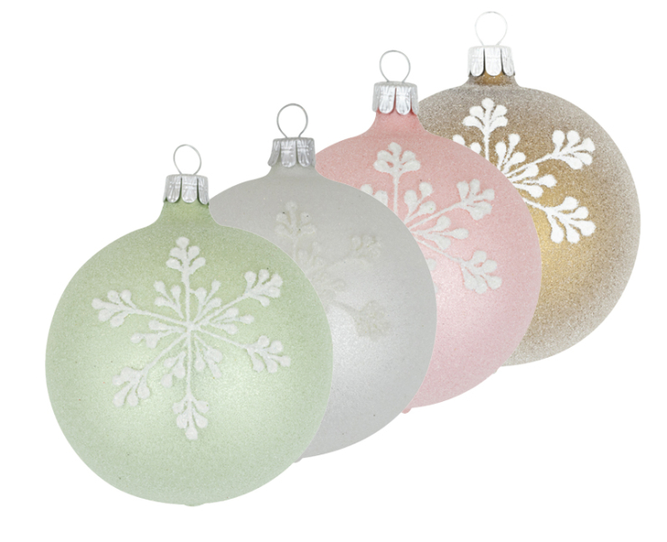 Koule vánoční skleněná, vločky, 4 kusy
