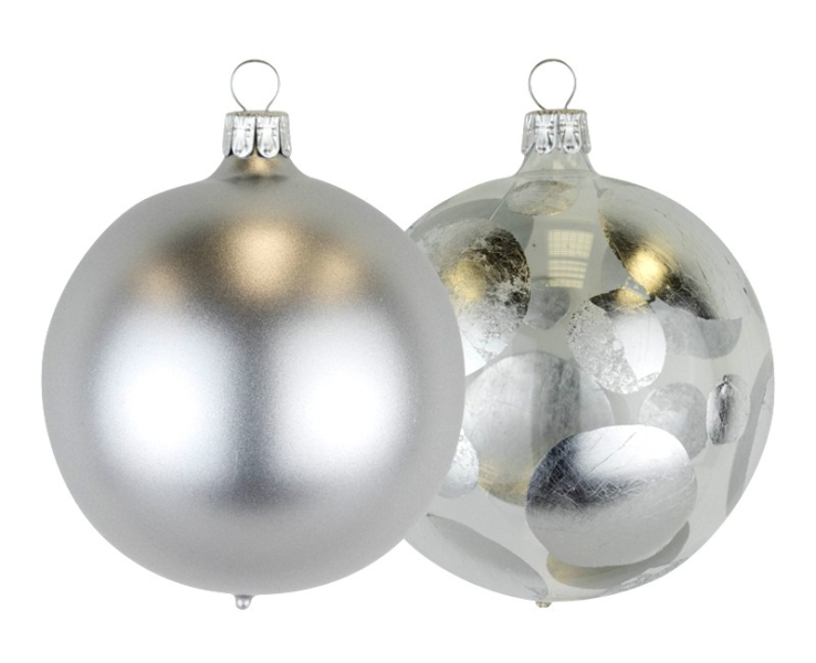 Koule vánoční skleněná, čirá, tečky, 4 kusy