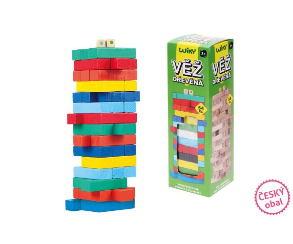 Věž Jenga, hra, dřevěná barevná