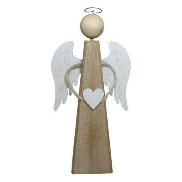 Anděl dřevěný, se srdcem, 33,5cm