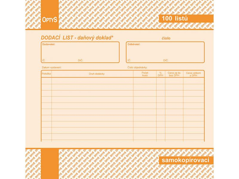 Dodací listy 21x20cm 100ls propis.Optys
