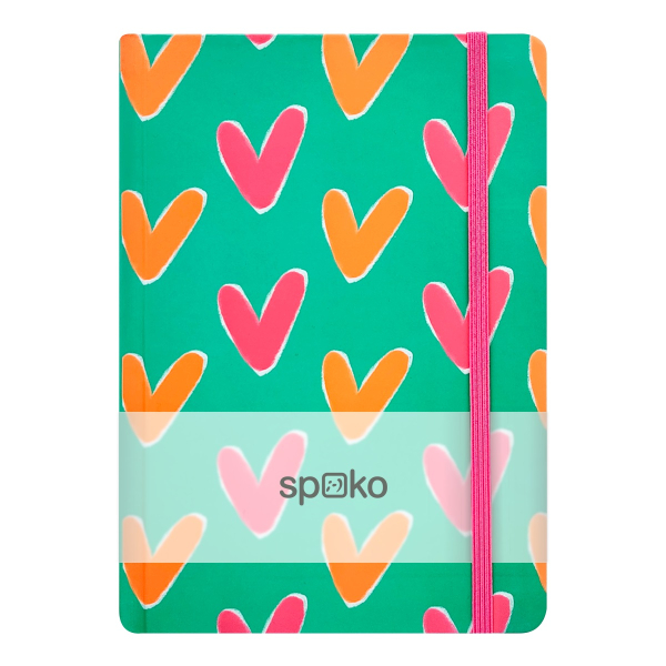 Záspisník A5 75g, 96listů linka srdce, s gumičkou