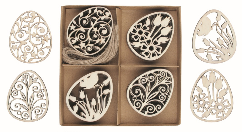 Vajíčka vyřezávaná dřevěná, 4cm, 16ks