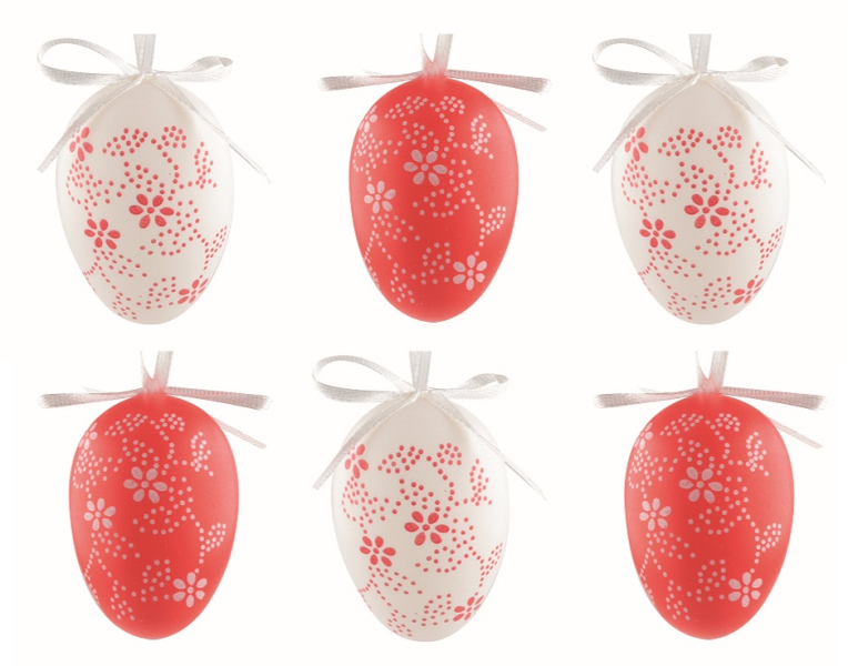 Vejce plastová, 6ks, červený dekor