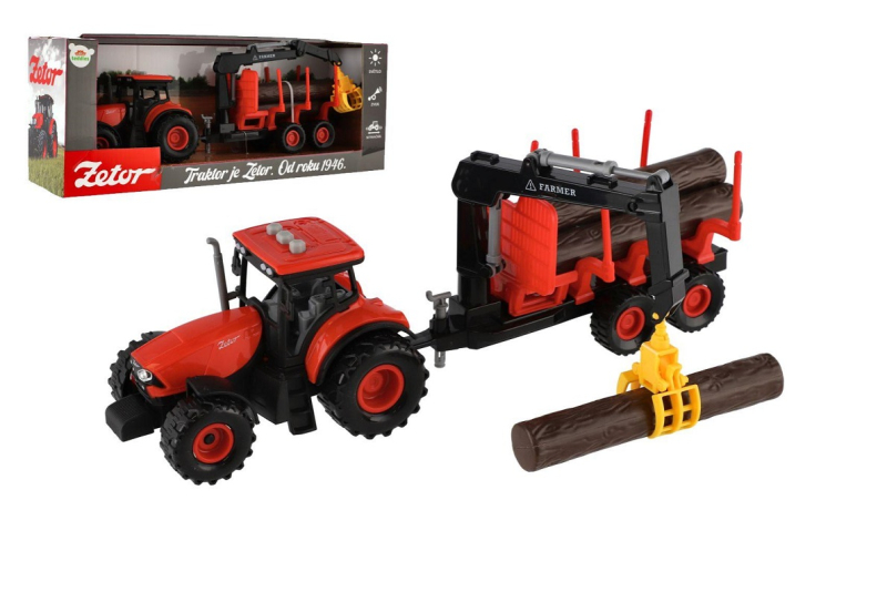 Traktor Zetor s vlekem s nakládacím ramenem, setrvačník, na baterie