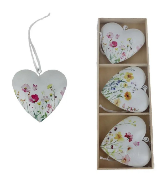 Srdce k zavěšení kovové 3 kusy