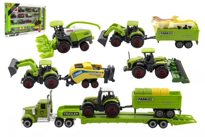 Zemědělské stroje se zvířátky, sada farma 22 kusů