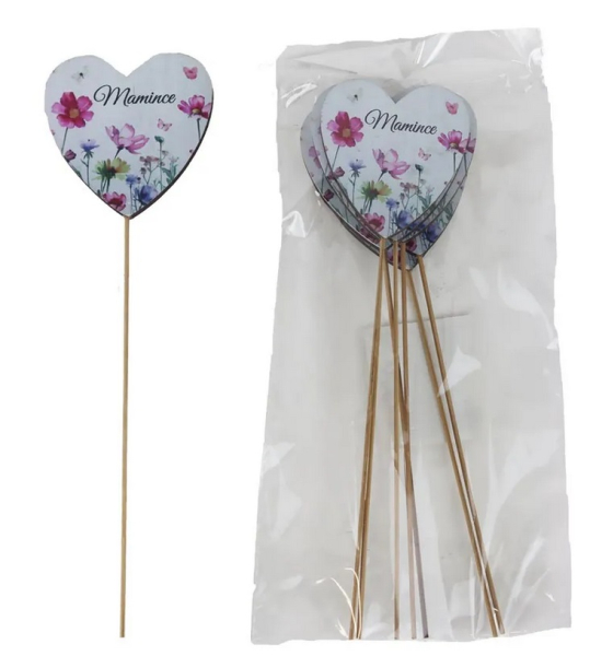 Zápich srdce s nápisem Mamince, 8 kusů