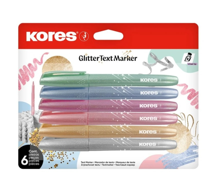 Zvýrazňovače Kores Glitter, třpytivé, 6 kusů