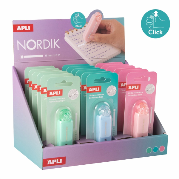 Korekční strojek jednoráz. 5mmx6m,stiskací,pastelová barva