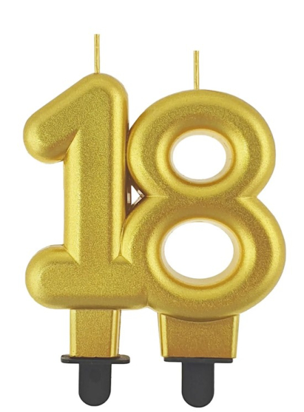 Svíčka dortová číslice 18 zlatá