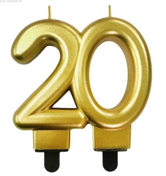 Svíčka dortová číslice 20 zlatá