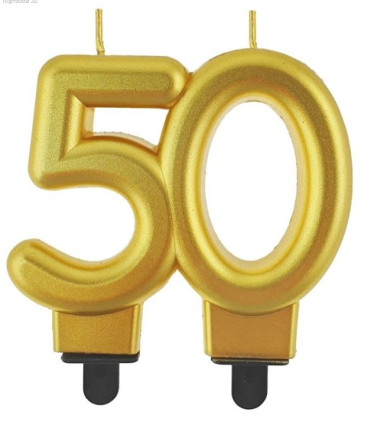 Svíčka dortová číslice 50 zlatá