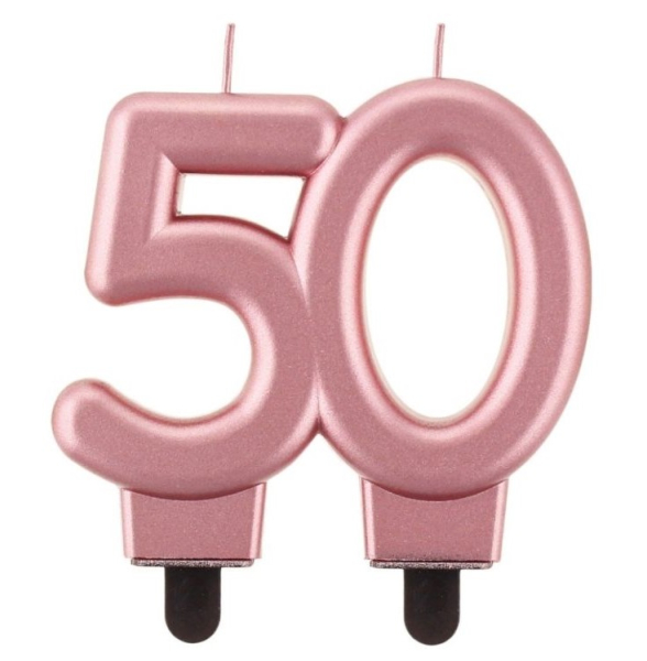 Svíčka dortová číslice 50 růžová metal