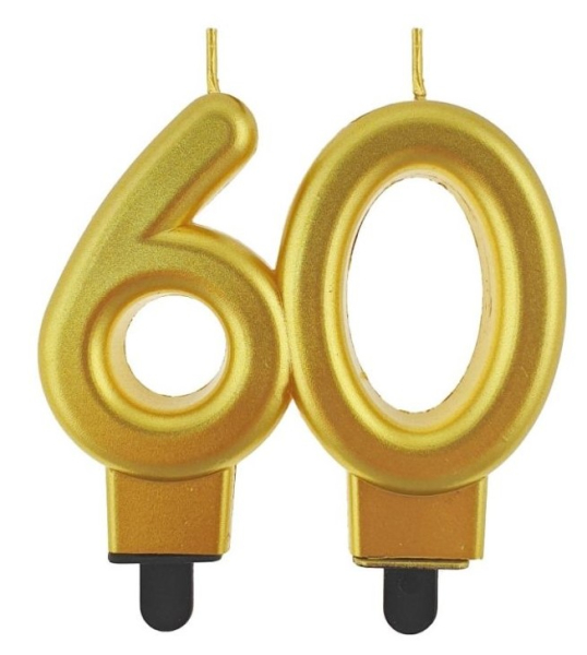 Svíčka dortová číslice 60 zlatá 8cm