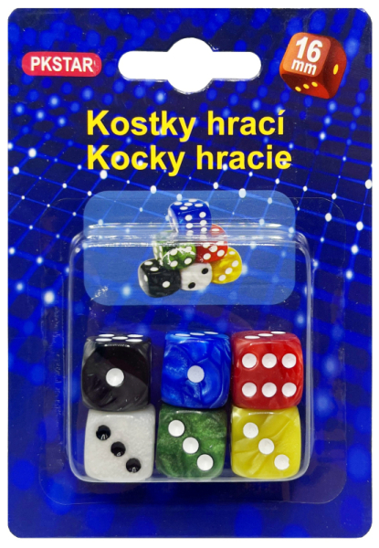 Kostky hrací 6ks barevné