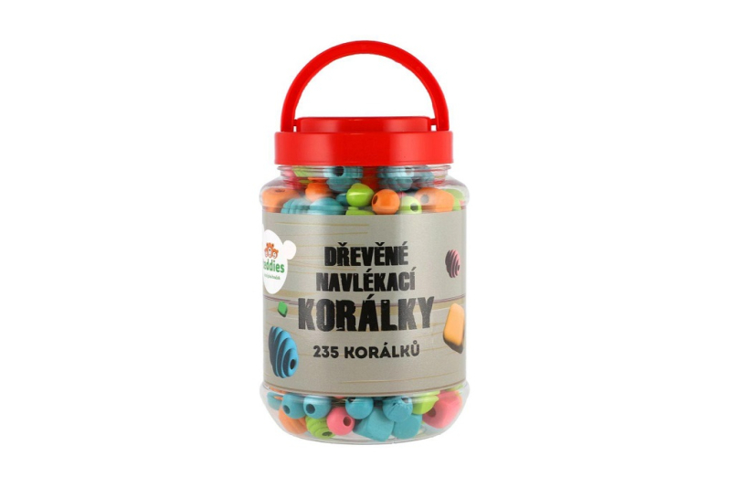 Korálky dřevěné 235ks v dóze