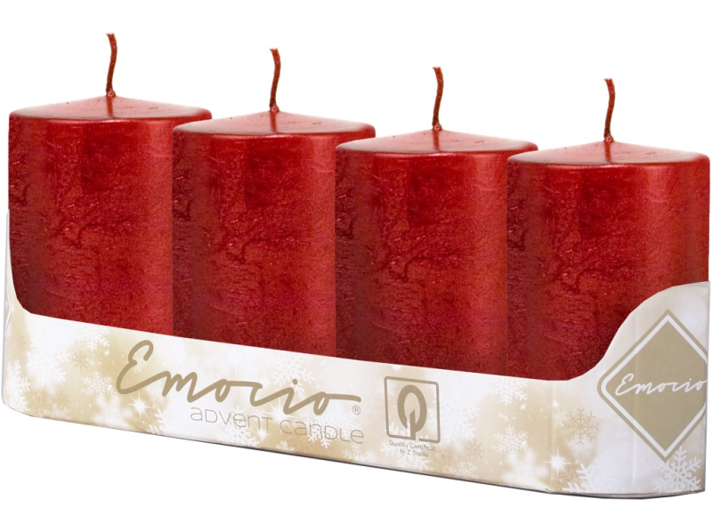Adventní svíčky 4ks, metalické červené rustikální
