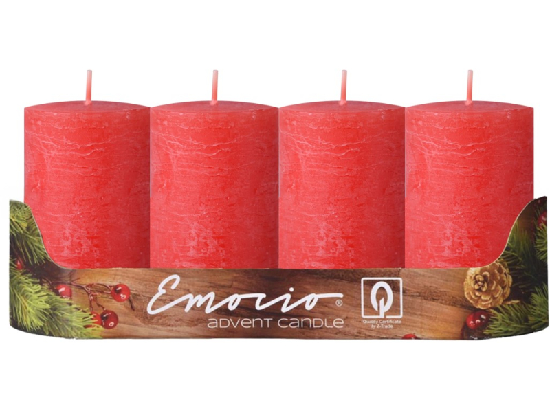 Adventní svíčky 4ks, červené rustikální