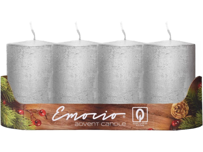 Adventní svíčky 4ks, stříbrné rustikální