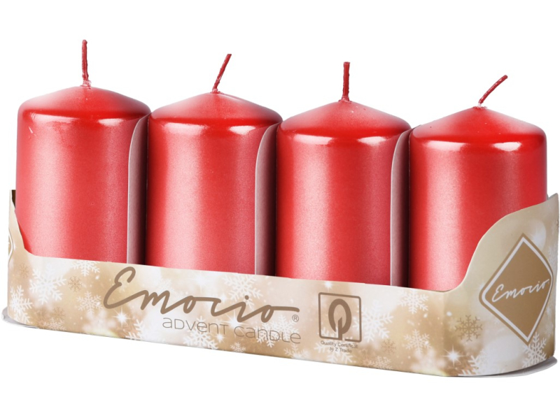 Adventní svíčky 4ks metalické červené