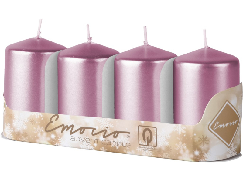 Adventní svíčky 4ks metalické růžové