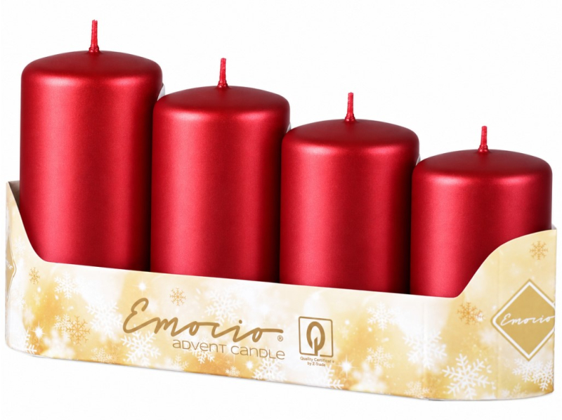 Adventní svíčky schody, 4ks, metalické červené