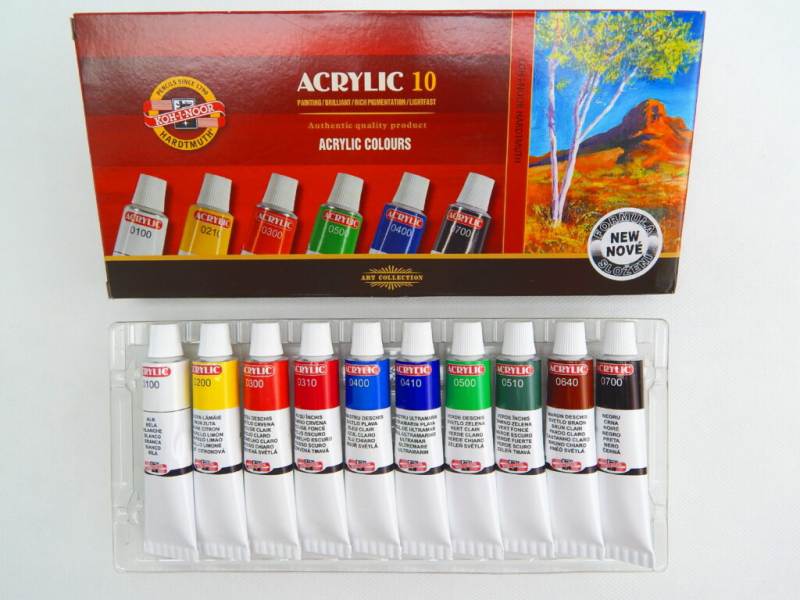 Akrylové barvy, Kohinoor, 10 ks x 16 ml, sada