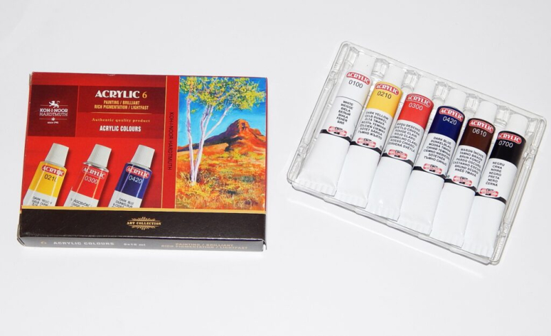 Akrylové barvy, Kohinoor, 6 ks x 16 ml, sada
